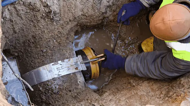 Technician performing underground drainage repair for foundation protection and gutter systems in Overland Park, KS